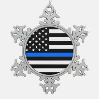 "DUN BLUE LINE OP AMERIKAANSE VLAG " TIN SNEEUWVLOK ORNAMENT