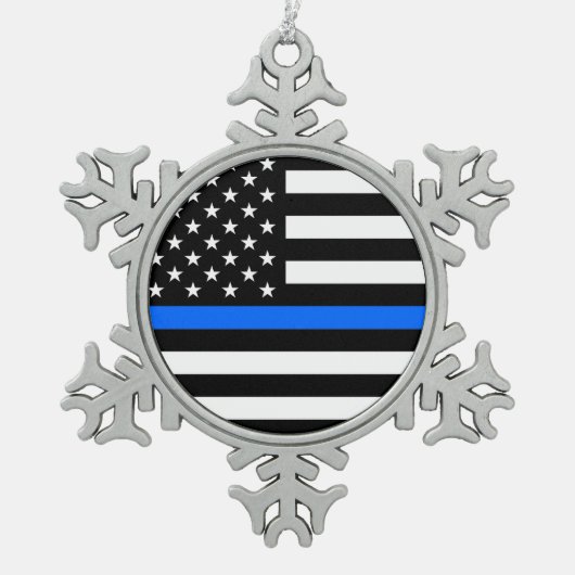 "DUN BLUE LINE OP AMERIKAANSE VLAG " TIN SNEEUWVLOK ORNAMENT (Voorkant)