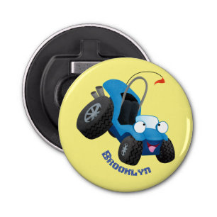 Dun buggy off road vehicle cartoon button flesopener