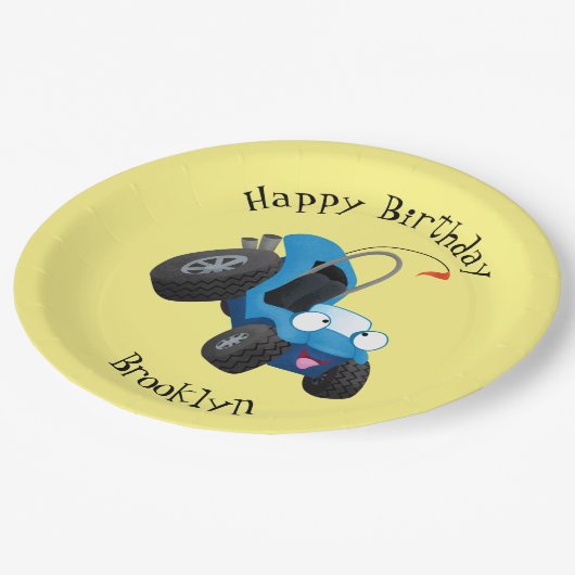 Dun buggy off road vehicle cartoon papieren bordje (Gekanteld)