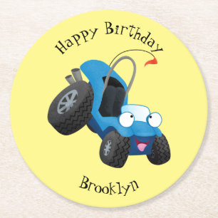 Dun buggy off road vehicle cartoon ronde kartonnen onderzetter