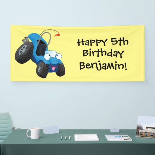 Dun buggy off road vehicle cartoon spandoek (Beurs)