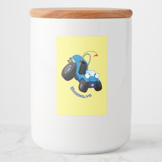 Dun buggy off road vehicle cartoon voedselcontainer etiket (Voorkant)