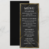 Dun en zwarte trouwdiner menu in delicate goud (Voorkant / Achterkant)