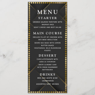 Dun en zwarte trouwdiner menu in delicate goud
