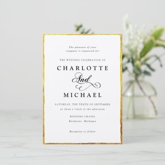 dun gouden rand lijst huwelijksuitnodiging kaart (Staand voorkant)