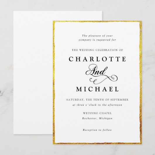 dun gouden rand lijst huwelijksuitnodiging kaart (Voorkant / Achterkant)