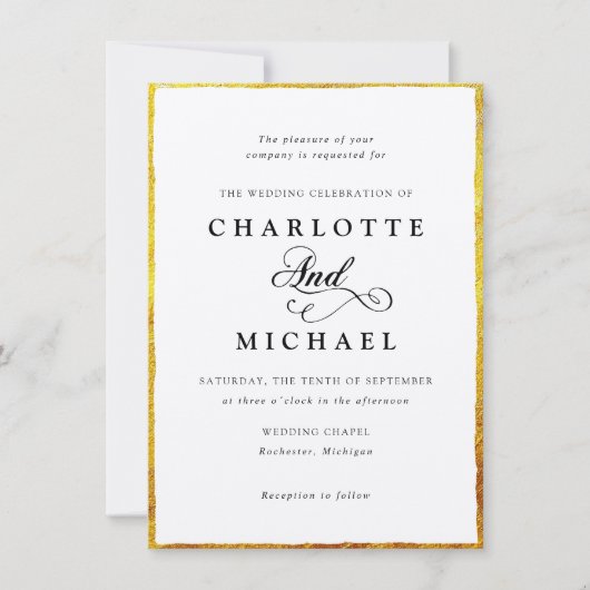 dun gouden rand lijst huwelijksuitnodiging kaart (Voorkant)