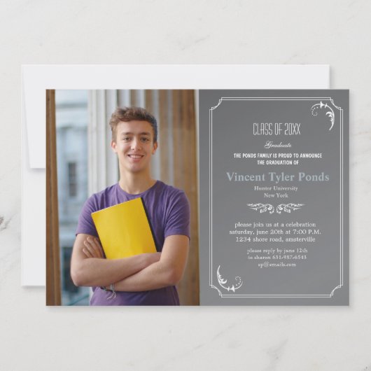 Dun Lijst Chalkboard Afstuderen Fotouitnodiging Kaart (Voorkant)