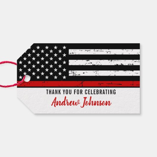 Dun Red Line Fireman Firefighter Afstuderen Cadeaulabel (Achterkant Horizontaal)