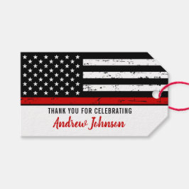 Dun Red Line Fireman Firefighter Afstuderen Cadeaulabel