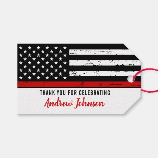 Dun Red Line Fireman Firefighter Afstuderen Cadeaulabel (Voorkant (Horizontaal))