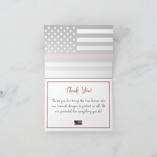 Dun Red Line USA Flag Firefighter Appreciation Bedankkaart (Binnen)