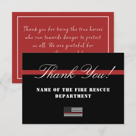 Dun Red Line USA Flag Firefighter Appreciation Bedankkaart (Voorkant / Achterkant)