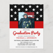 Dun rode lijn Foto van brandweerman Uitnodiging Briefkaart (Voorkant)