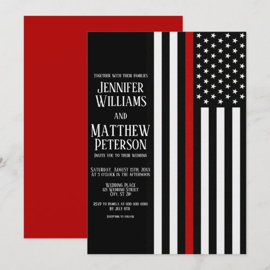 Dun Roodlijnbrandbestrijding Vlag bruiloft Kaart (Voorkant / Achterkant)