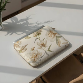 Dun waterverf wit bloempatroon laptop sleeve