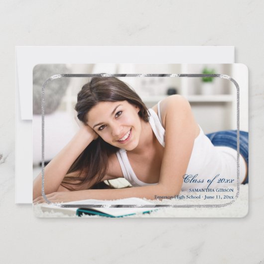 Dun Zilveren Lijst Foto Afstudeeruitnodiging Aankondiging (Voorkant)