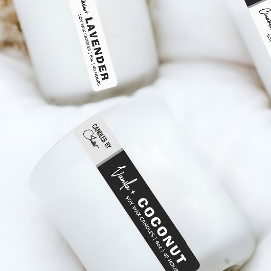 Dun zwart-wit kaarsetiket labels
