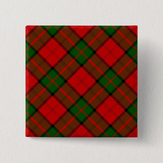 Dunbar tartan rood groen geruit vierkante button 5,1 cm (Voorkant)