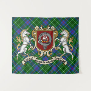 Duncan Clan Badge & Unicorns met Tartan Wandkleed