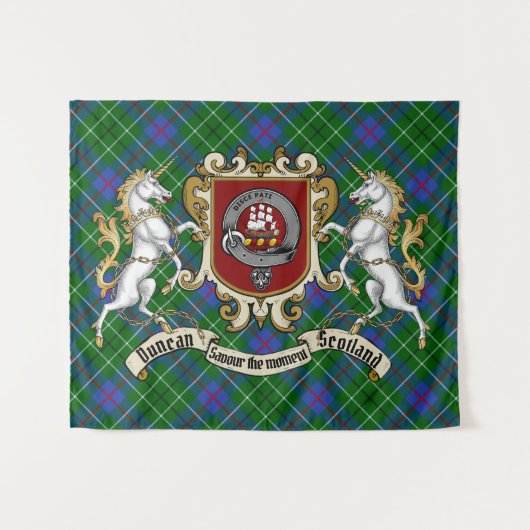 Duncan Clan Badge & Unicorns met Tartan Wandkleed (Voorkant (horizontaal))