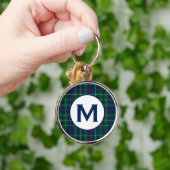 Duncan Family Tartan Groen en Blauw Plaid Monogram Sleutelhanger (Hand)