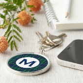 Duncan Family Tartan Groen en Blauw Plaid Monogram Sleutelhanger (Zijkant)