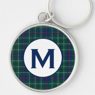 Duncan Family Tartan Groen en Blauw Plaid Monogram Sleutelhanger