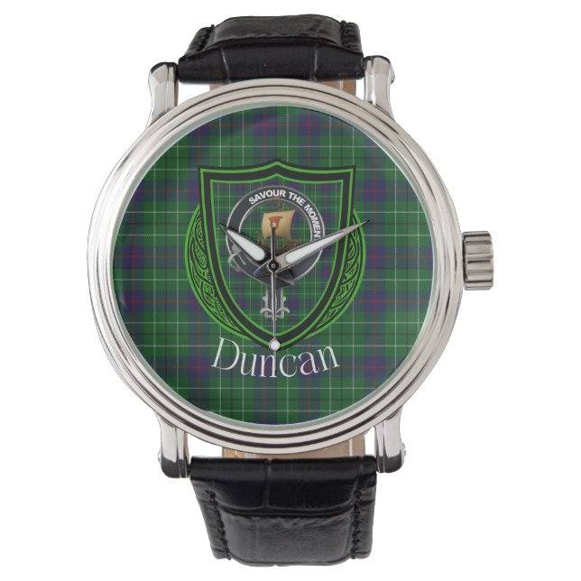 Duncan Schotse Clan Tartan en Crest Horloge (Voorkant)