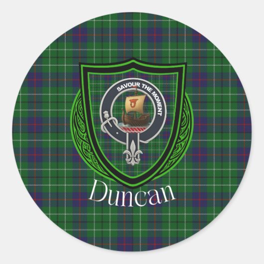 Duncan Scottish Clan Tartan & Crest Ronde Sticker (Voorkant)