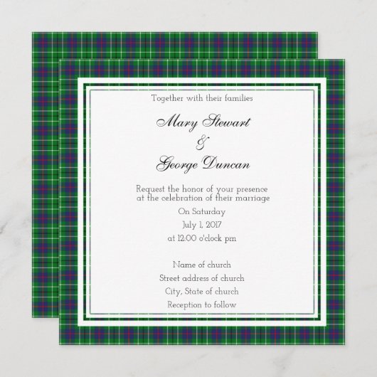 Duncan Scottish Wedding Square Invitation Kaart (Voorkant / Achterkant)