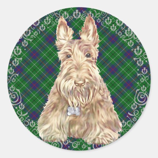 Duncan Tartan Scottie Ronde Sticker (Voorkant)