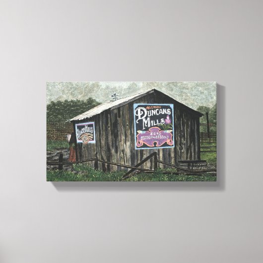 Duncans Mills, oude schuur Waterverf Canvas Afdruk (Voorkant)