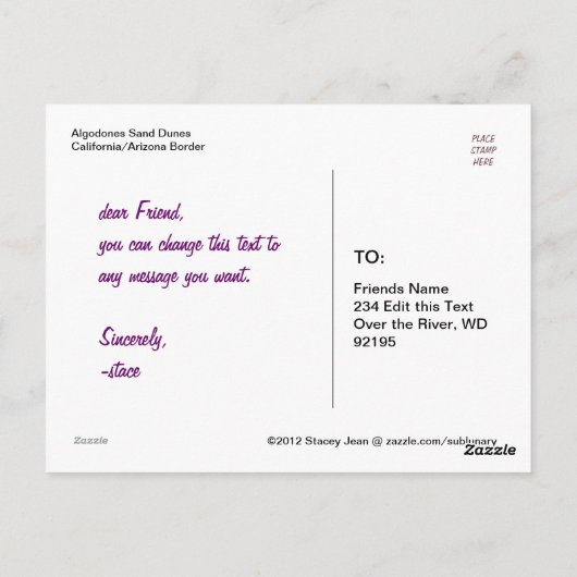 Dune Buggy in Sand Briefkaart (Achterkant)