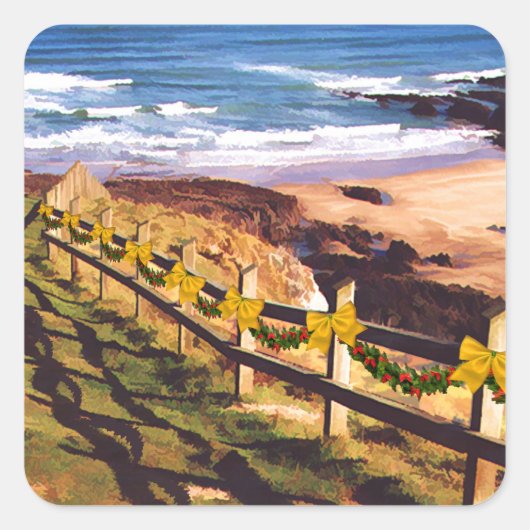 Dune Fencing aan de Oceaan Vierkante Sticker (Voorkant)