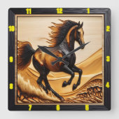 Dune Sprint: verkoold hout Arabische uurwerk kunst Vierkante Klok (Voorkant)