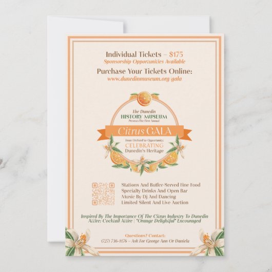 Dunedin History Museum 2025 Citrus Gala Kaart (Achterkant)