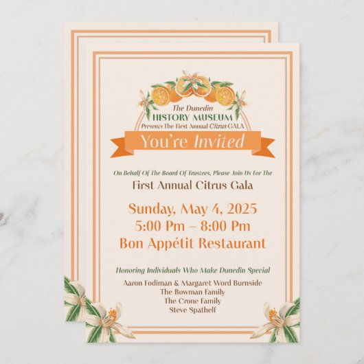 Dunedin History Museum 2025 Citrus Gala Kaart (Voorkant / Achterkant)