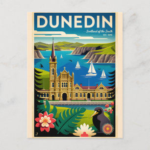 Dunedin Nieuw-Zeeland Retro Reisposter Kunst Feestdagenkaart