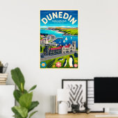 Dunedin Nieuw-Zeeland Retro Reisposter Kunst Poster (Thuiskantoor)