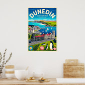 Dunedin Nieuw-Zeeland Retro Reisposter Kunst Poster (Keuken)