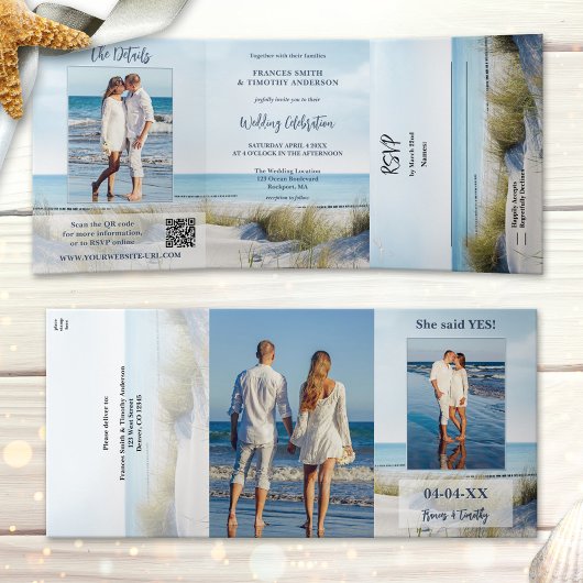 Dunes and Beach Photos All-in-one Wedding Drieluik Uitnodiging