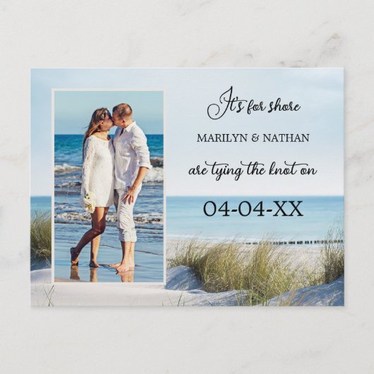 Dunes en Beach Photo QR Save the Date Briefkaart (Voorkant)