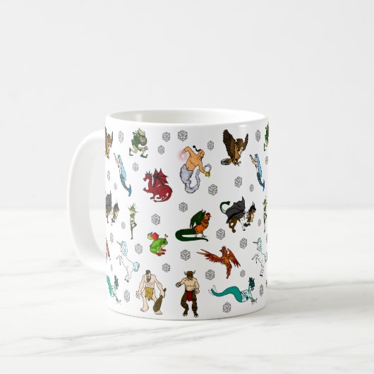 Dungeon and Dragons Dice and Magical Creaters Koffiemok (Voorkant links)