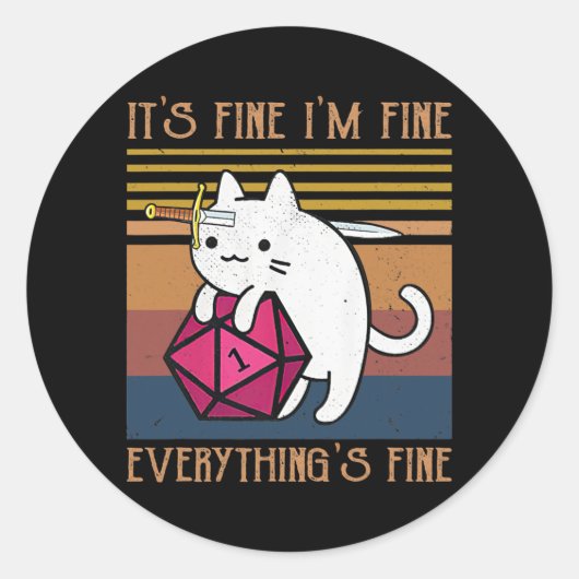 Dungeon Crawler Dragon Master Cat I'm Fine Ronde Sticker (Voorkant)