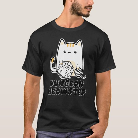 Dungeon Meowster Cute Cat D20 Dice BoardGame Nerd  T-shirt (Voorkant)