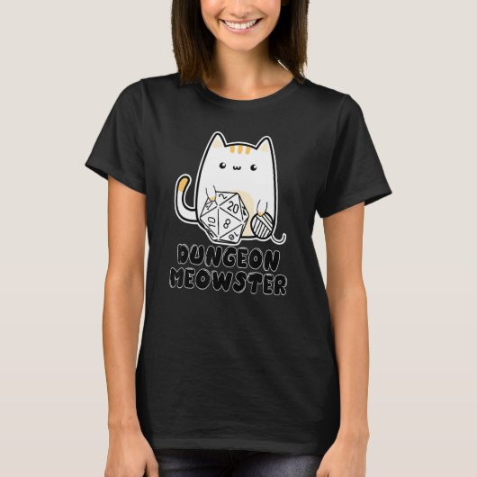 Dungeon Meowster Cute Cat D20 Dice BoardGame Nerd  T-shirt (Voorkant)