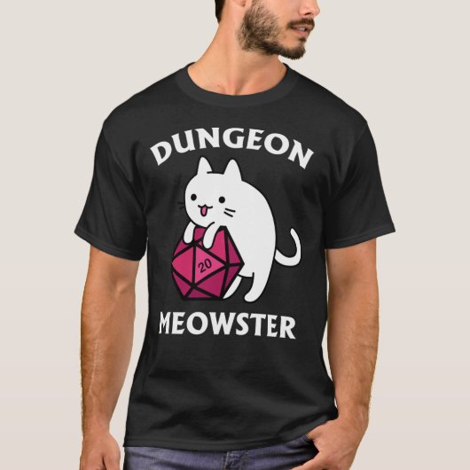 Dungeon Meowster - DnD Dungeon Master Cat met D20 T-shirt (Voorkant)