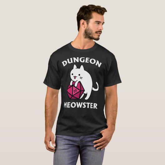 Dungeon Meowster - DnD Dungeon Master Cat met D20 T-shirt (Voorkant volledig)